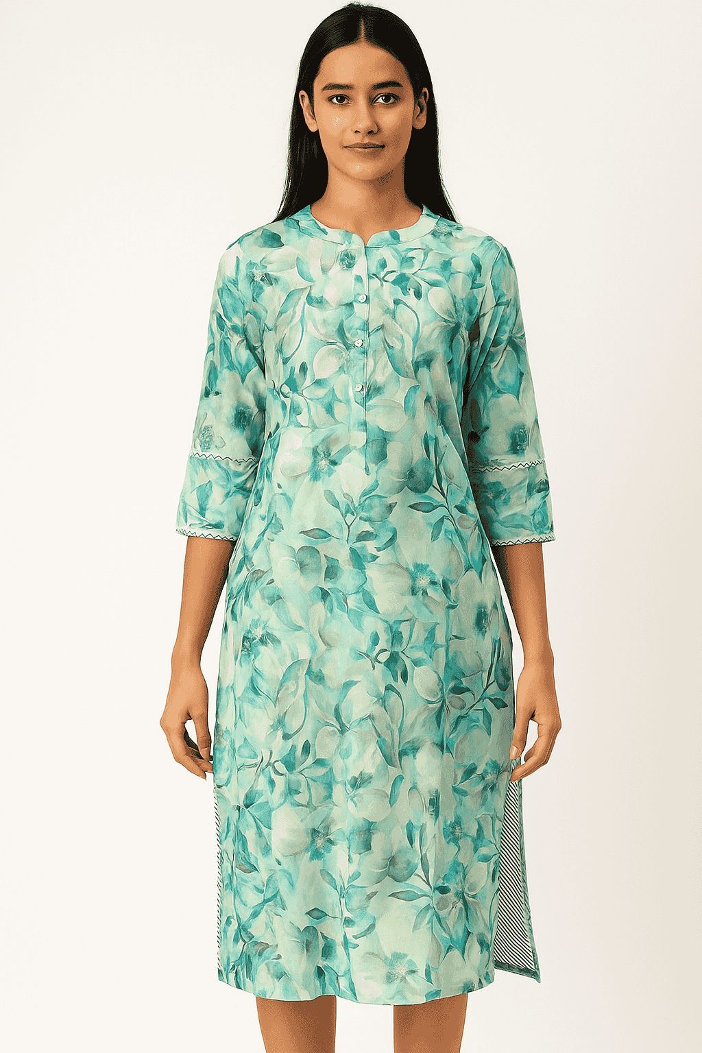 Shree Shanti Selection - Aqua Floral Printed Kurti for Womens
